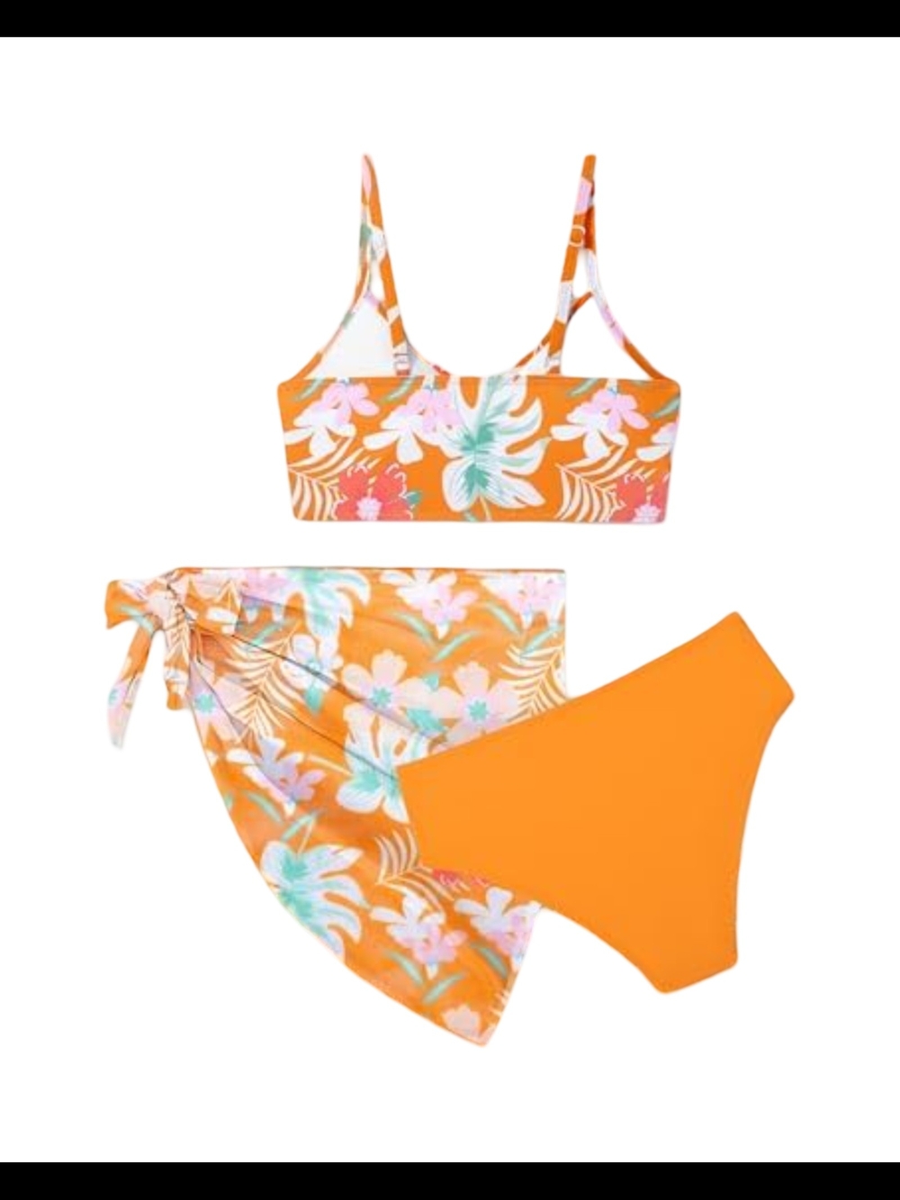 New Girls Size 11/12 Orange Floral Bikini Set with Sarong - Kids Swim - Picture 2 of 6